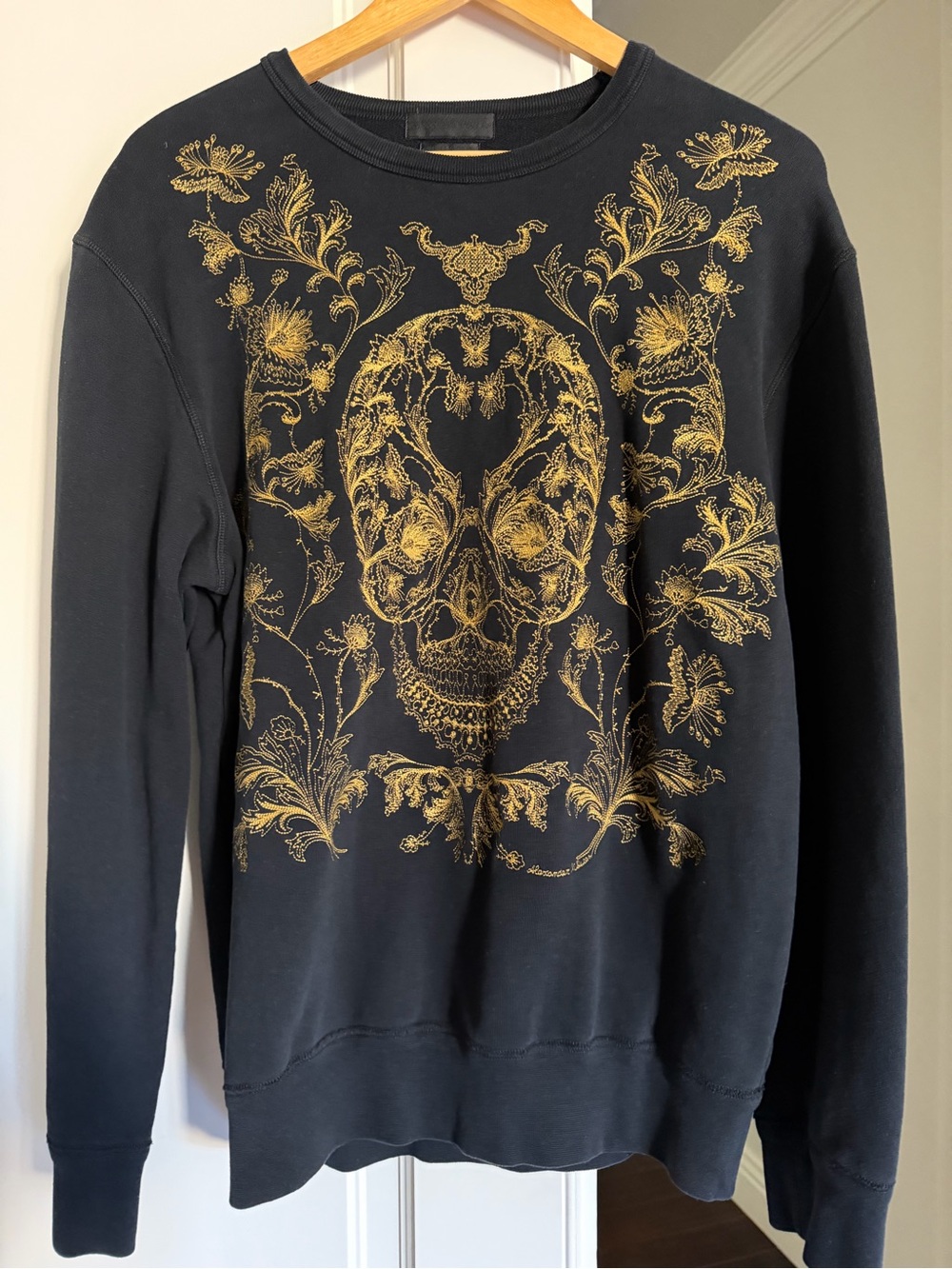 Men's Black Sweatshirt with Gold Floral Skull Print